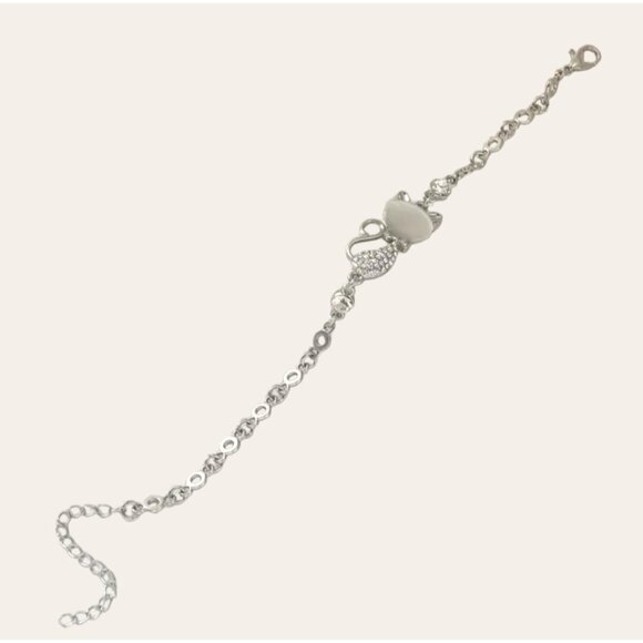 Cat's Eye and Rhinestone Bracelet 14Kt White Gold Plated NWOT Adorably Cute Gift - Picture 2 of 6
